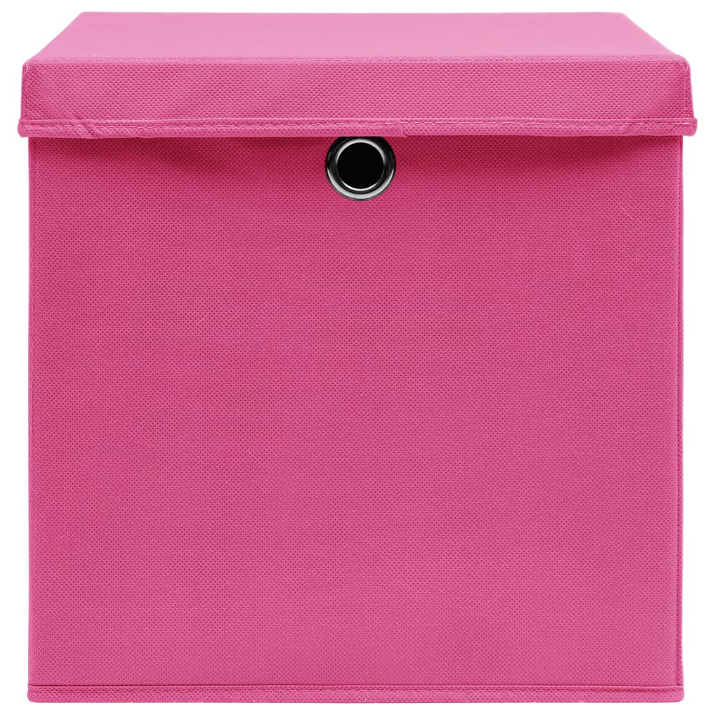opbevaringskasser med låg 10 stk. 28x28x28 cm pink