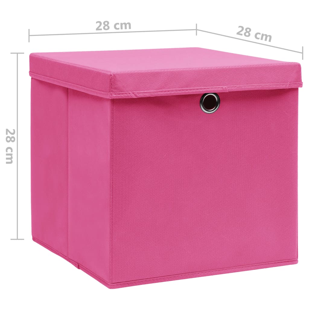 opbevaringskasser med låg 10 stk. 28x28x28 cm pink