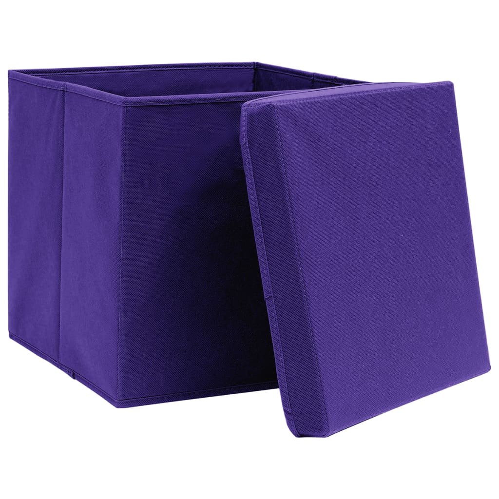 opbevaringskasser med låg 10 stk. 28x28x28 cm lilla