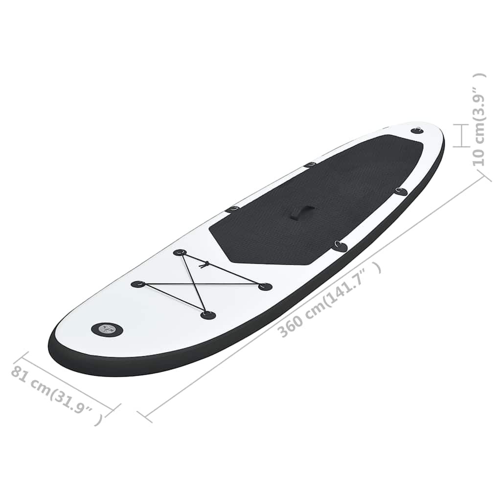 oppusteligt paddleboardsæt sort og hvid