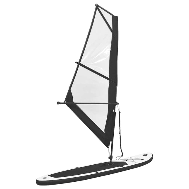 oppusteligt paddleboard med sejl sort og hvid