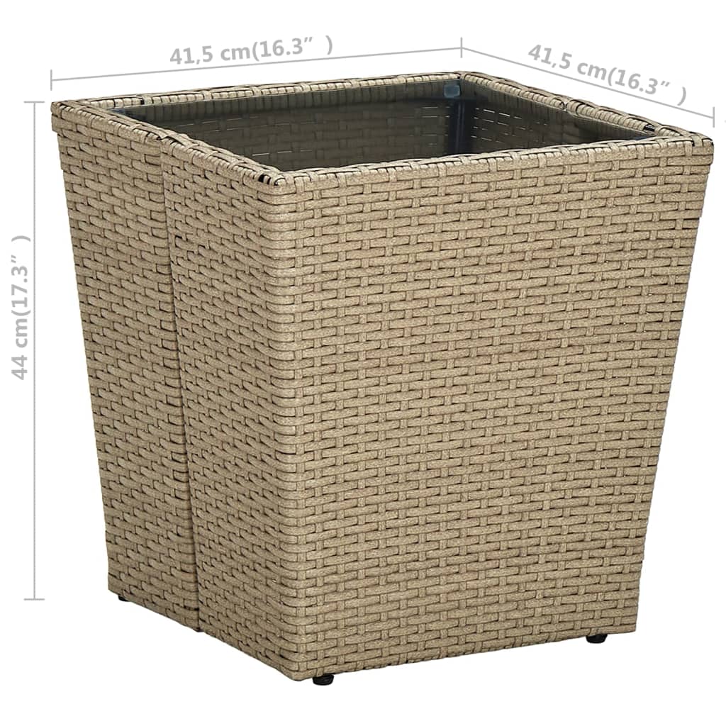 tebord 41,5x41,5x44 cm polyrattan og hærdet glas beige