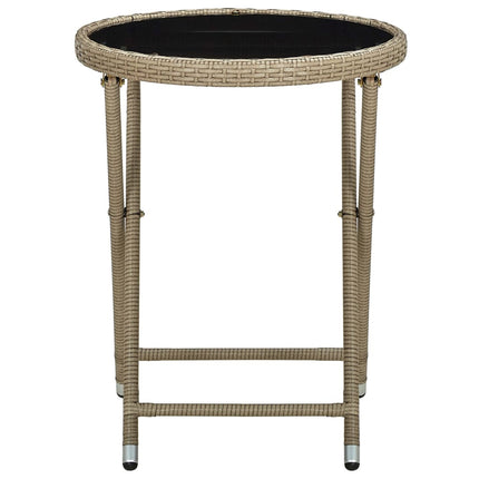 tebord 60 cm polyrattan og hærdet glas beige