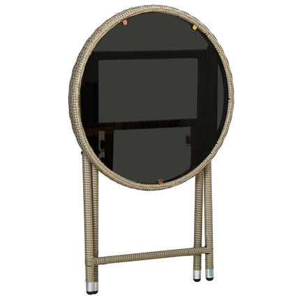 tebord 60 cm polyrattan og hærdet glas beige
