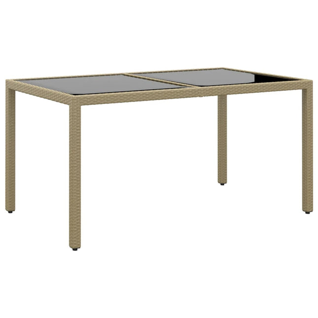 havebord 150x90x75 cm hærdet glas og polyrattan beige