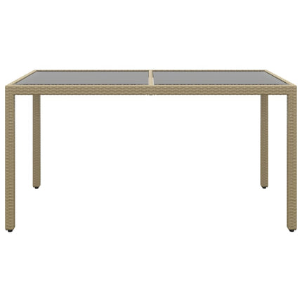 havebord 150x90x75 cm hærdet glas og polyrattan beige