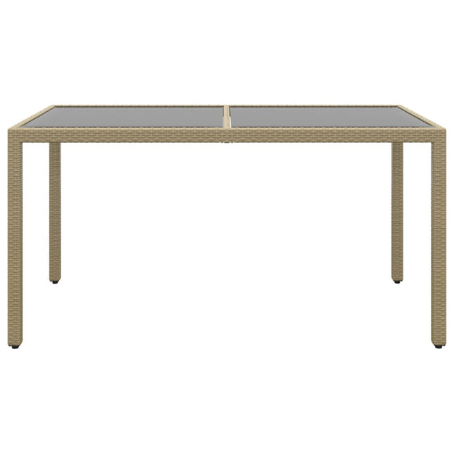 havebord 150x90x75 cm hærdet glas og polyrattan beige
