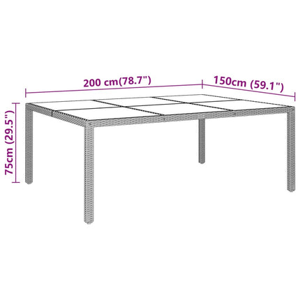 havebord 200x150x75 cm hærdet glas og polyrattan grå
