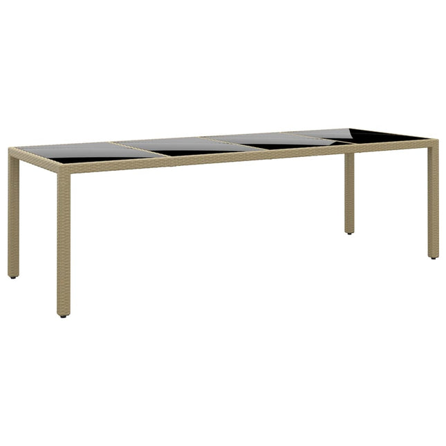 havebord med glasplade polyrattan beige
