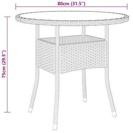 havebord Ø80x75 cm hærdet glas og polyrattan sort