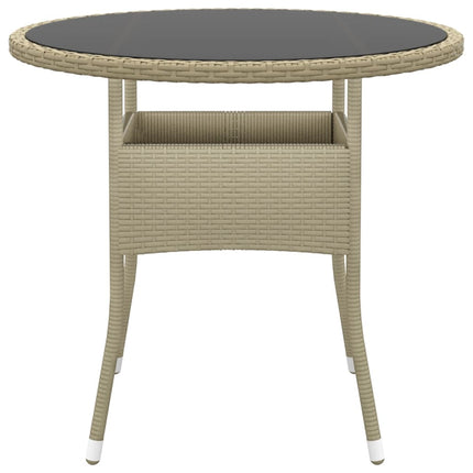 havebord Ø80x75 cm hærdet glas og polyrattan beige