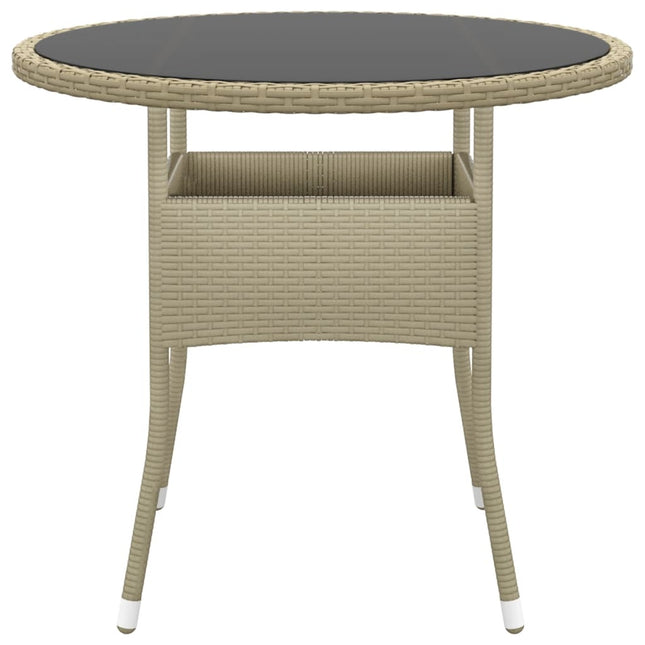havebord Ø80x75 cm hærdet glas og polyrattan beige
