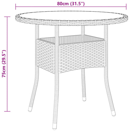 havebord Ø80x75 cm hærdet glas og polyrattan beige