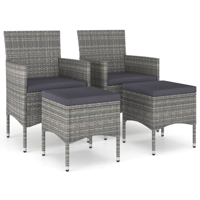 havestole med skamler 4 dele polyrattan grå