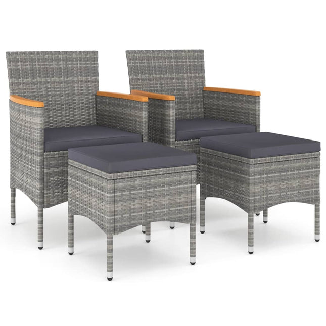 havestole med skamler 4 dele polyrattan grå