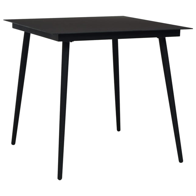 havebord 80x80x74 cm stål og glas sort