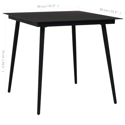havebord 80x80x74 cm stål og glas sort
