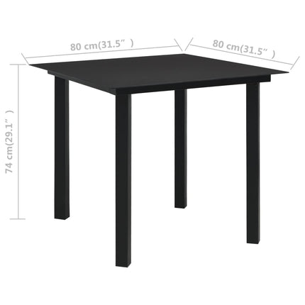 havebord 80x80x74 cm stål og glas sort