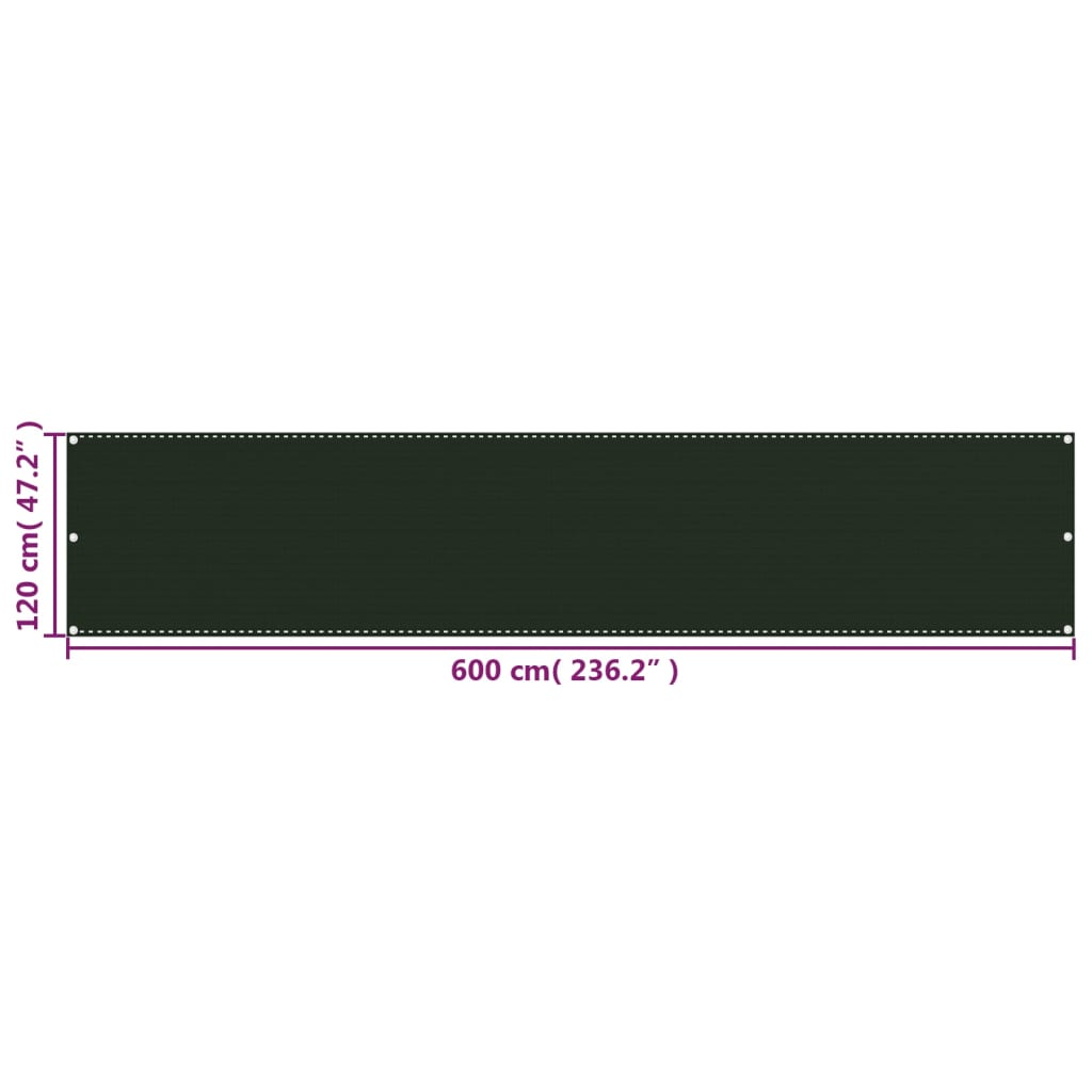altanafskærmning 120x600 cm HDPE mørkegrøn