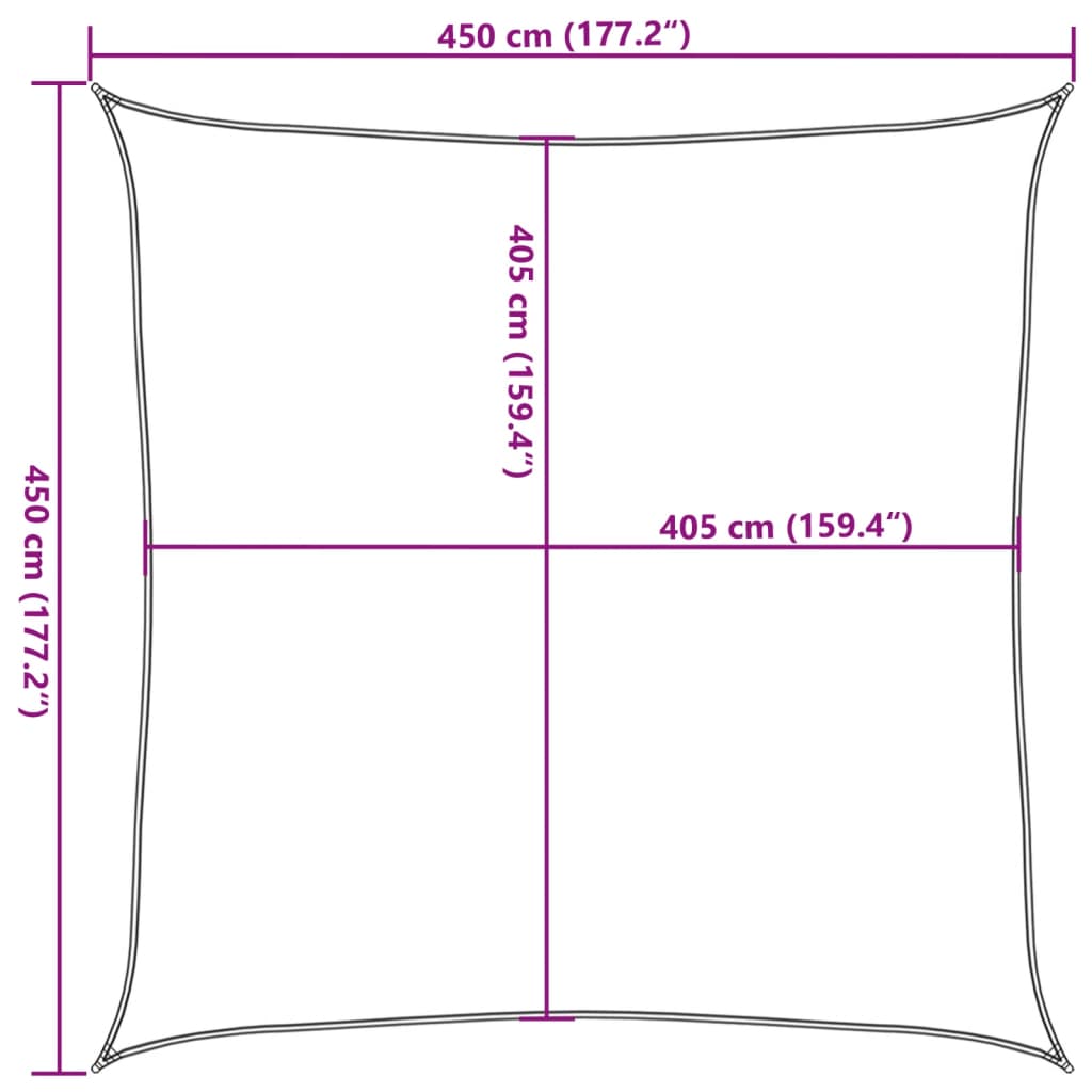 solsejl 4,5x4,5 m 160 g/m² HDPE antracitgrå
