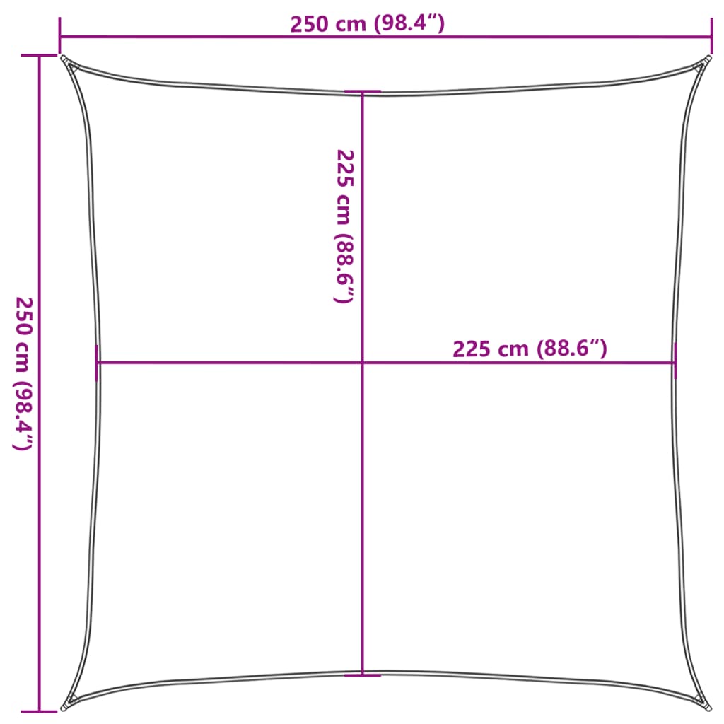 solsejl 2,5x2,5 m 160 g/m² HDPE cremefarvet