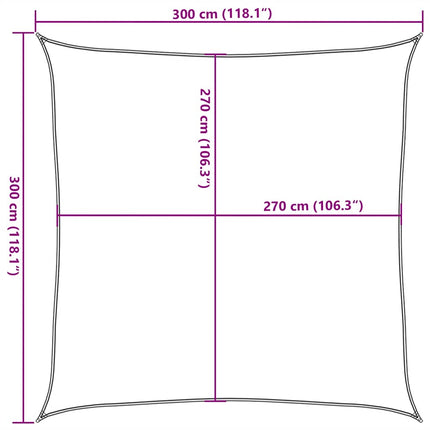 solsejl 3x3 m 160 g/m² HDPE gråbrun