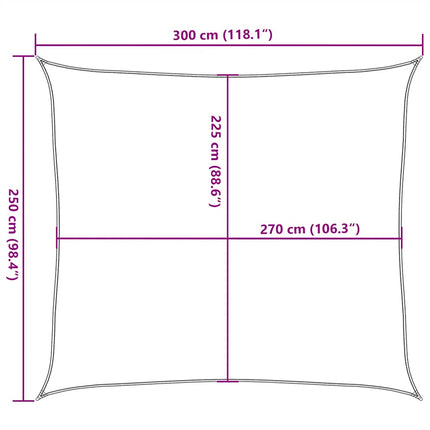 solsejl 2,5x3 m 160 g/m² HDPE gråbrun