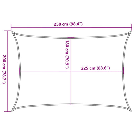 solsejl 2x2,5 m 160 g/m² HDPE blå