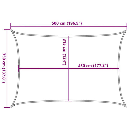 solsejl 3,5x5 m rektangulær 160 g/m² HDPE blå