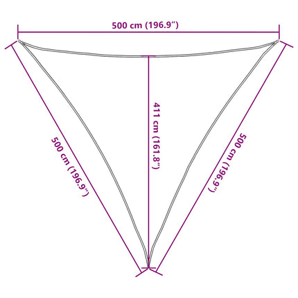 solsejl 5x5x5 m 160 g/m² trekantet HDPE blå