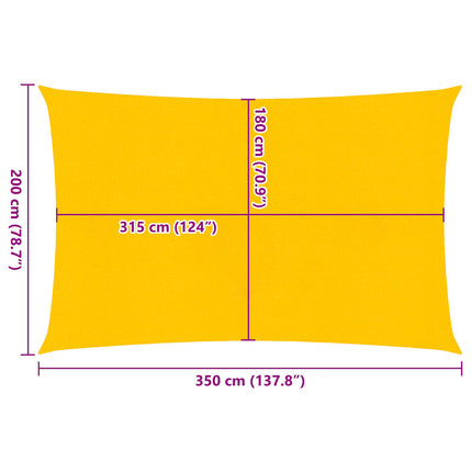 solsejl 2x3,5 m 160 g/m² HDPE rektangulær gul