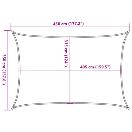 solsejl 3,5x4,5 m 160 g/m² rektangulær HDPE gul