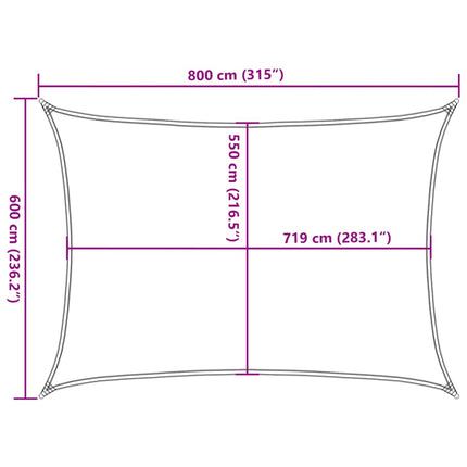 solsejl 6x8 m 160 g/m² rektangulær HDPE gul