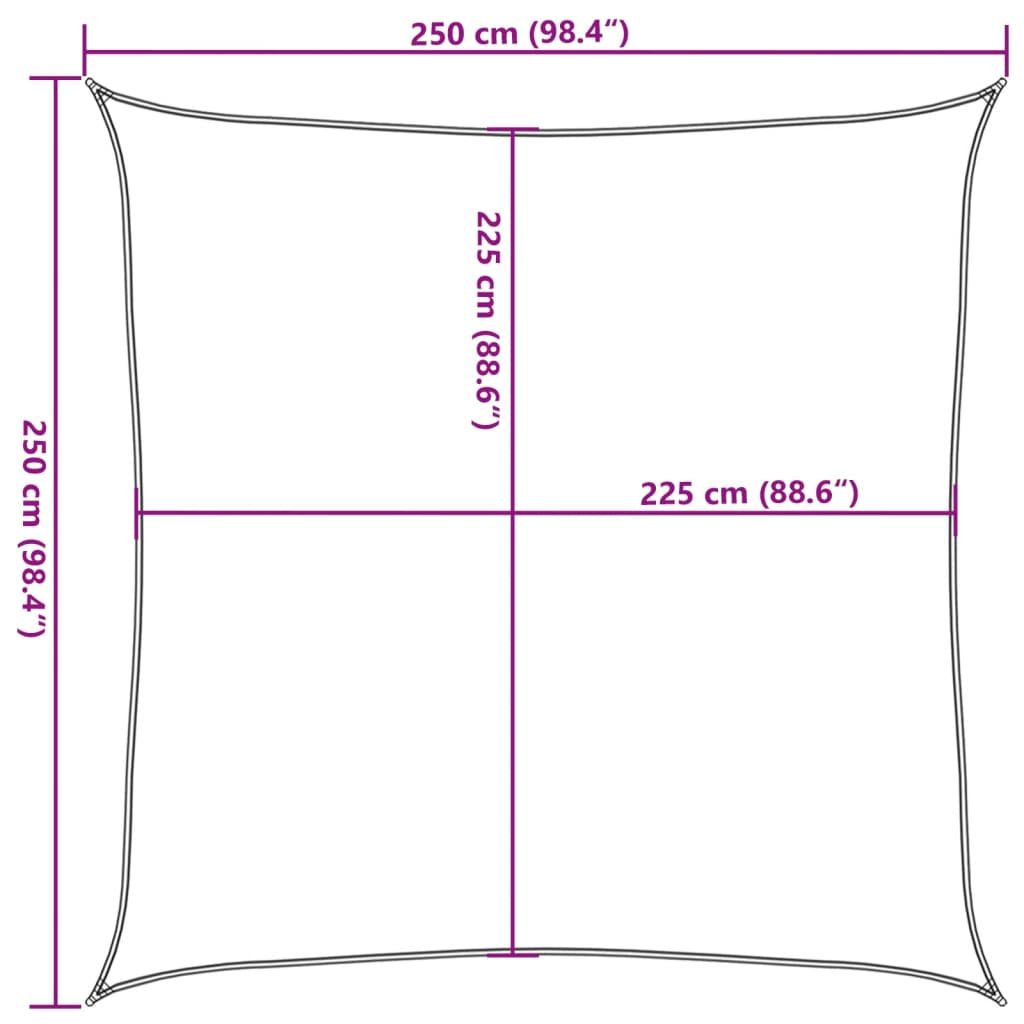 solsejl 2,5x2,5 m 160 g/m² HDPE orange