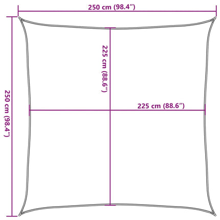 solsejl 2,5x2,5 m 160 g/m² HDPE orange