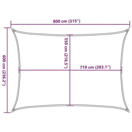 solsejl 160 g/m² 6x8 m rektangulært HDPE sort