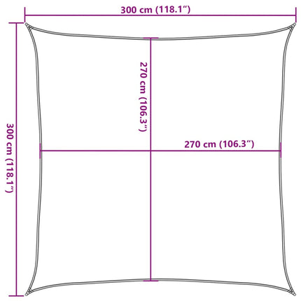 solsejl 3x3 m 160 g/m² HDPE brun