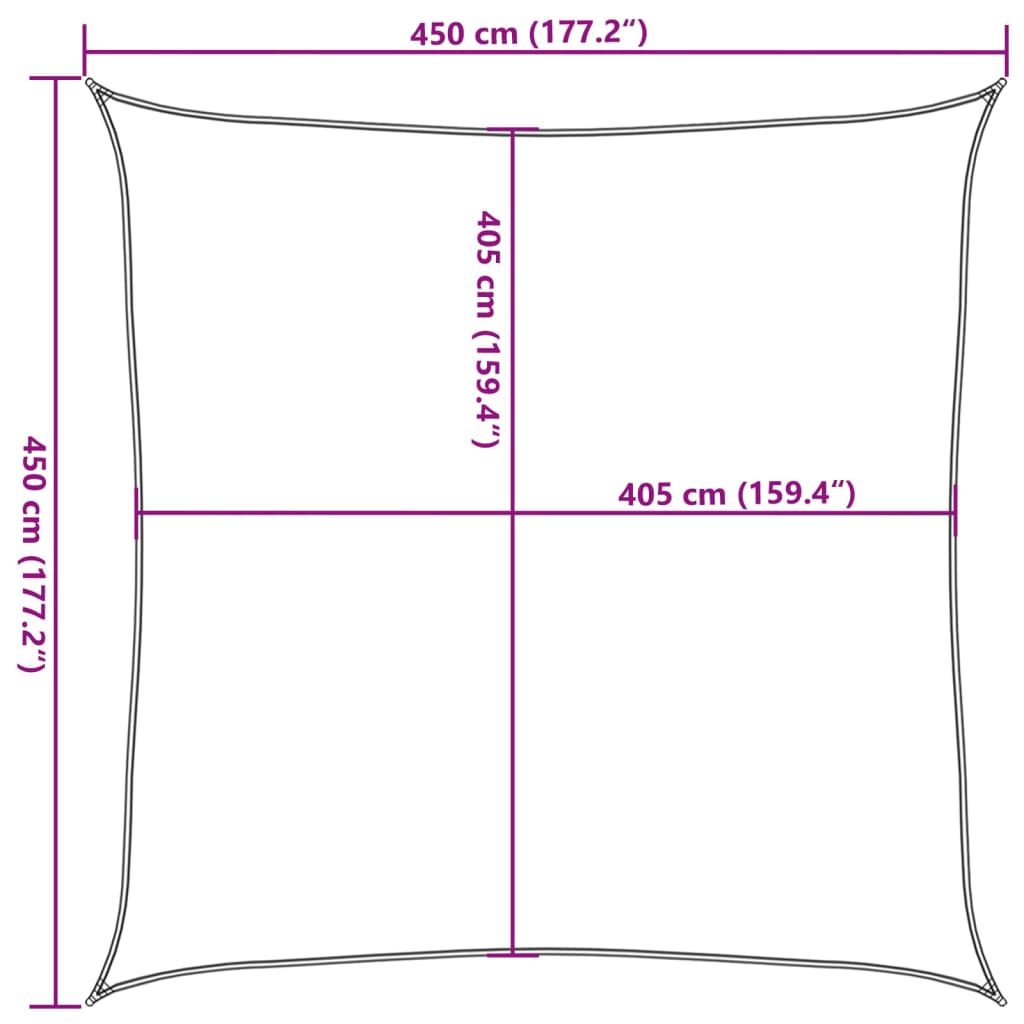 solsejl 4,5x4,5 m 160 g/m² HDPE brun
