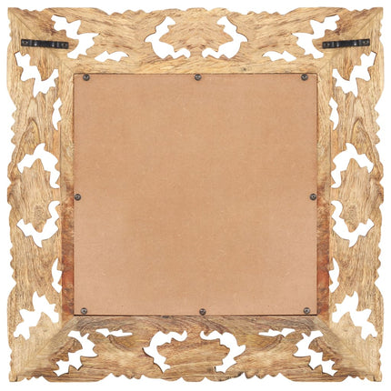 håndskåret spejl 50x50 cm massivt mangotræ brun