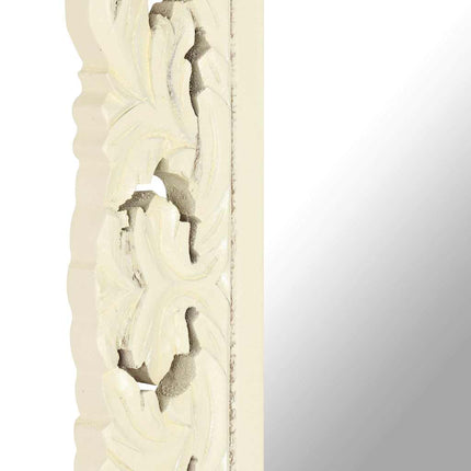 håndskåret spejl 110x50 cm massivt mangotræ hvid