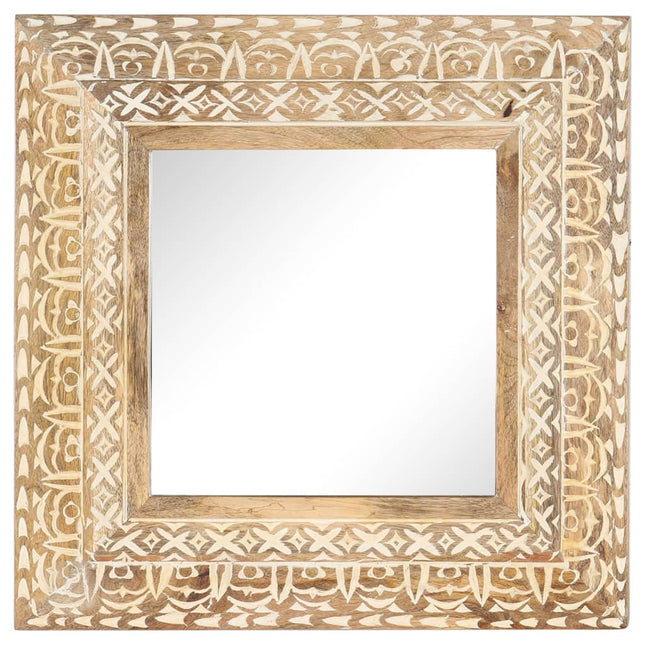 håndskåret spejl 50x50x2,6 cm massivt mangotræ