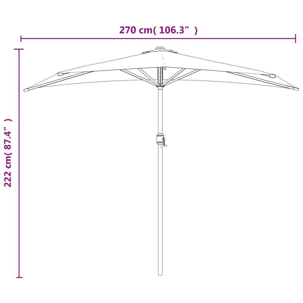 altanparasol med aluminiumsstang 270x144x222 cm halv sort