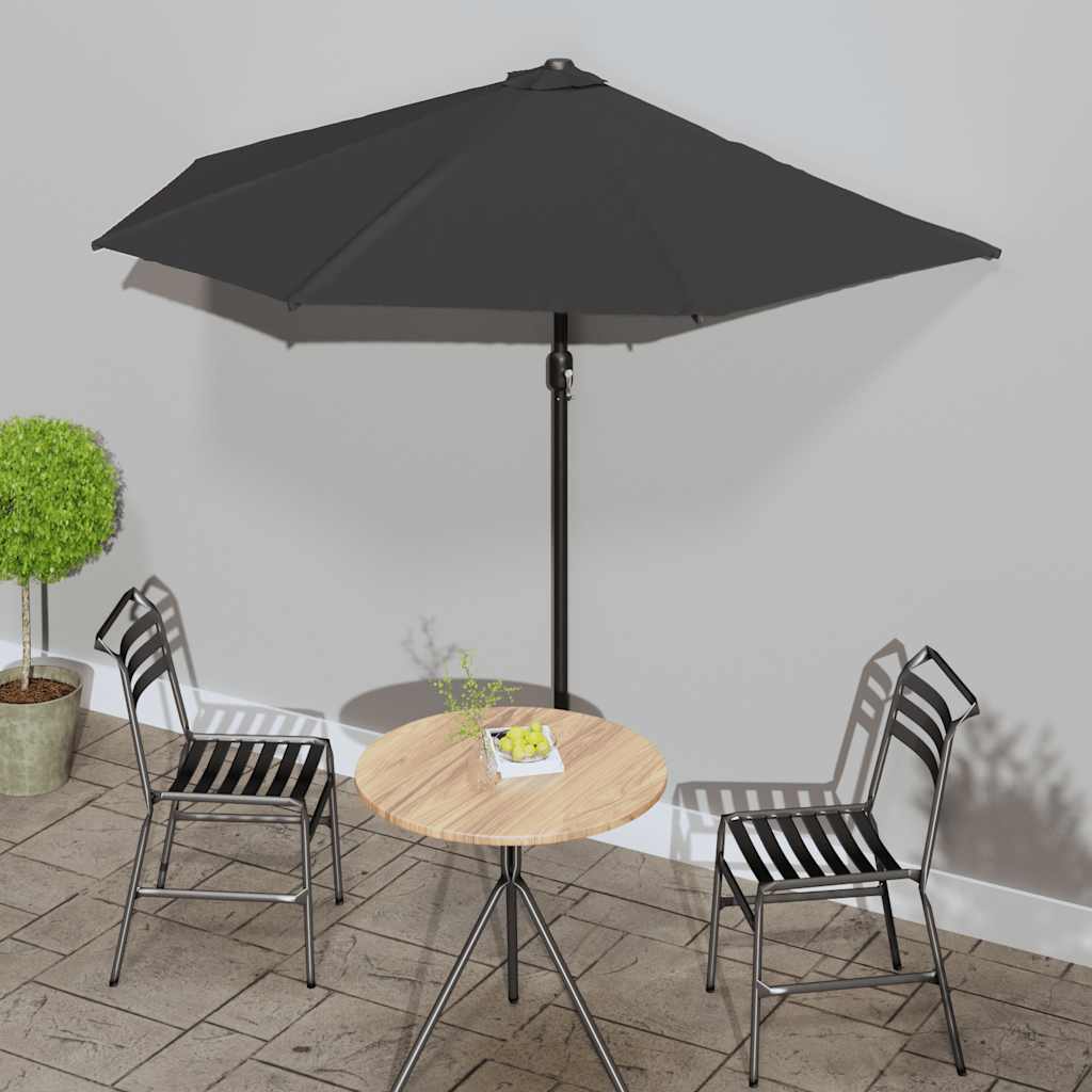 Altanparasol halvrund 270 × 144 × 222 cm - sort med aluminiumsstang