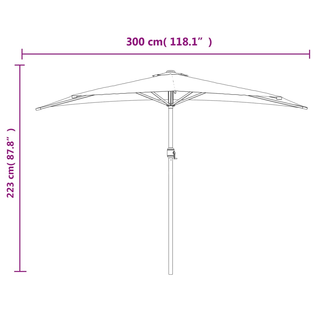 altanparasol med aluminiumsstang 300x155x223 cm halv sort