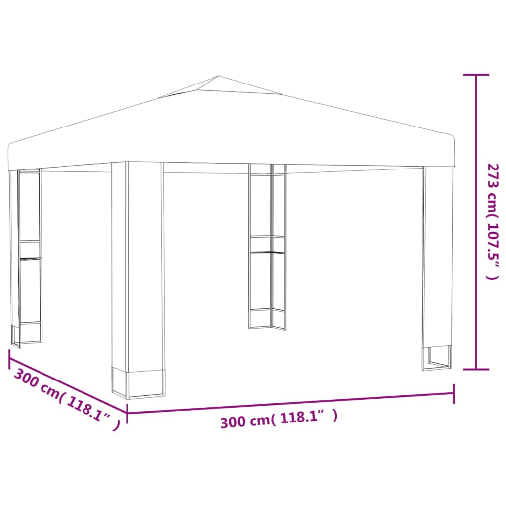 pavillon med dobbelttag 3x3x2,7 m 180 g/m² gråbrun