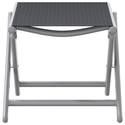 foldbar fodskammel textilene og aluminium sort og sølvfarvet