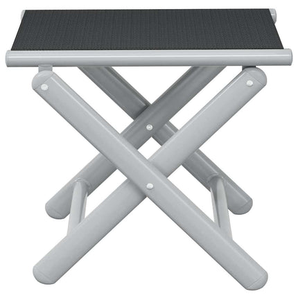 foldbar fodskammel textilene og aluminium sort og sølvfarvet