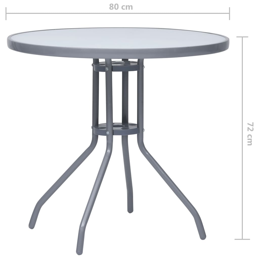havebord 80 cm stål og glas lysegrå
