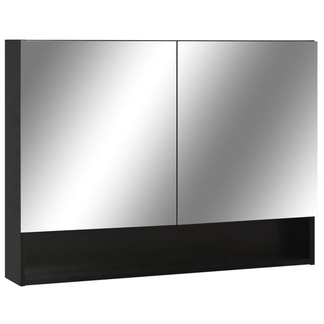 badeværelsesskab med spejl + LED 80x15x60 cm MDF sort