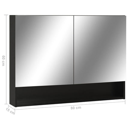 badeværelsesskab med spejl + LED 80x15x60 cm MDF sort